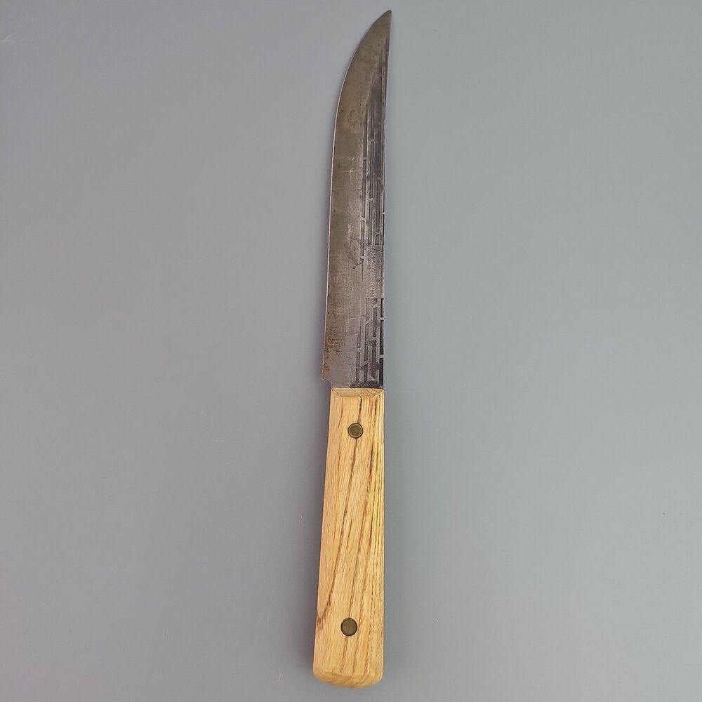 Vintage Forgecraft Hi Carbon Steel Chefs Slicing Knife 8 in Blade Wood Handle